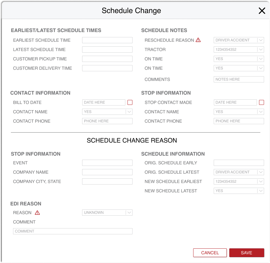 Schedule change form